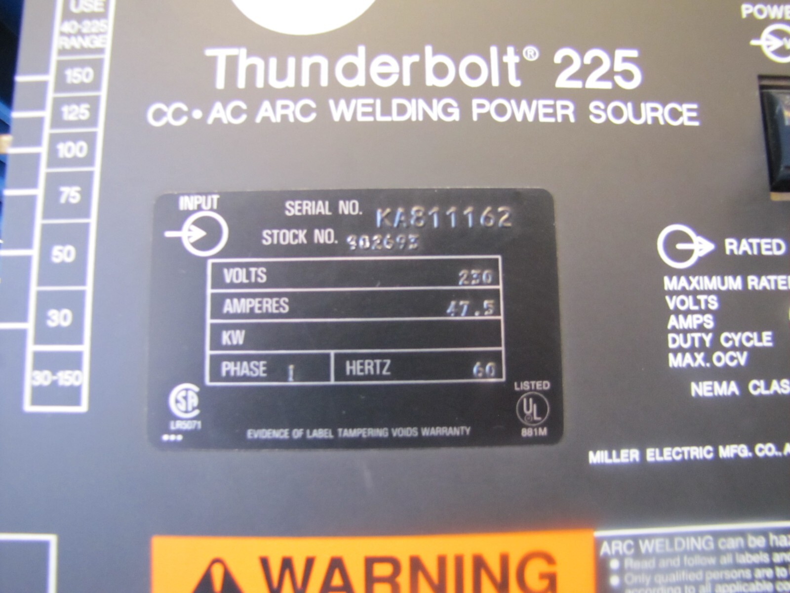 Miller Thunderbolt 225 CC AC Arc Stick Welder 220V 1 Phase eBay
