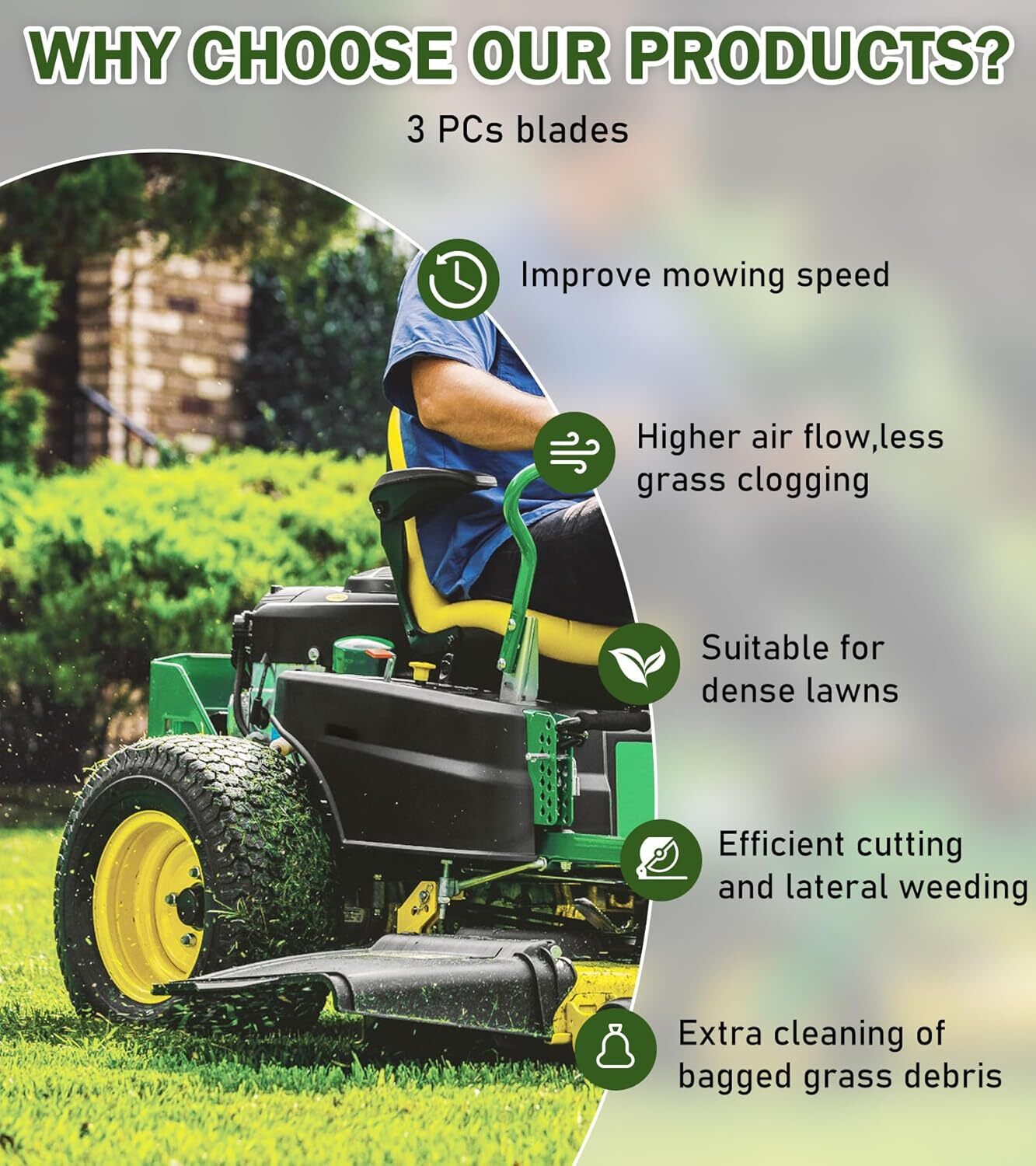 3pcs Lawn Mower Blades Mower Replacement Parts with 48" Deck for John Deere NEW