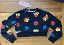 NWT Kappa Women Authentic DENPASSAR Cropped Sweatshirt Black Floral size XS