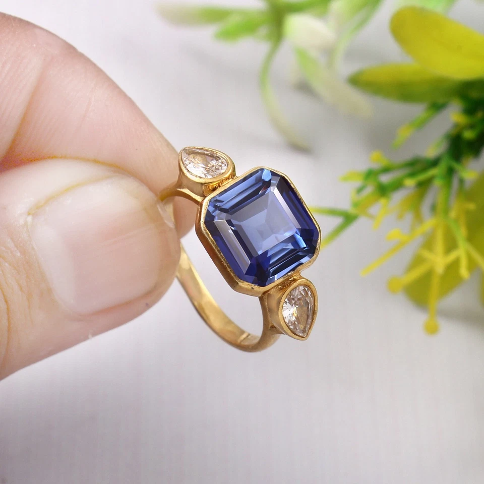 Flawless Blue Sapphire Ring Asscher Ring Sapphire Gemstone Ring Christmas Gifts - Image 2 of 4