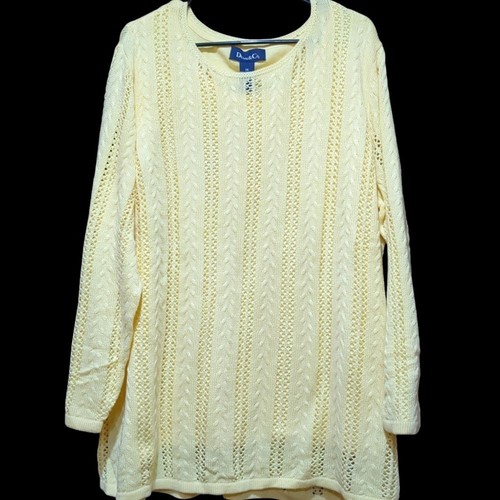 Denim & Co Bright Yellow Pointelle Knit Sweater 3XL - Picture 2 of 10