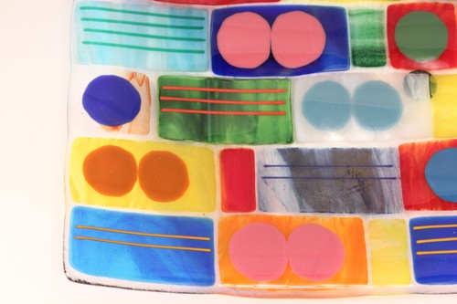 Vtg Suellen Parker Studio Art Glass Fused Colorful Bowl Plate 12" Dish Signed - Picture 6 of 12