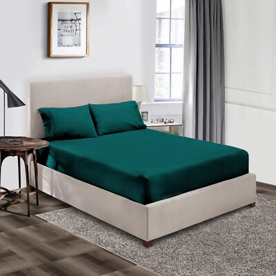 Extra Deep Pocket Fitted Sheet+2 Pillow Case 800 TC Organic Cotton Teal Solid