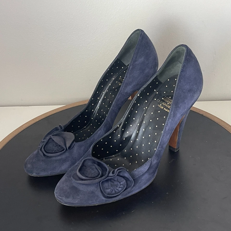 Moschino Tacones Altos Gamuza Genuina Azul Hecho en Italia Talla 8.5 Foto 4 de 4