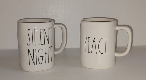 Rae Dunn von Magenta FRIEDEN & STILLE NACHT Kaffee Tee Becher 16 Unzen Große Tassen Weiß 2