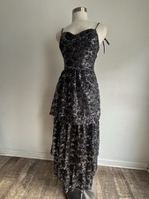 Nasty Gal Long Dress Formal Black With Sequins Stars Size 4 Adjustable Straps