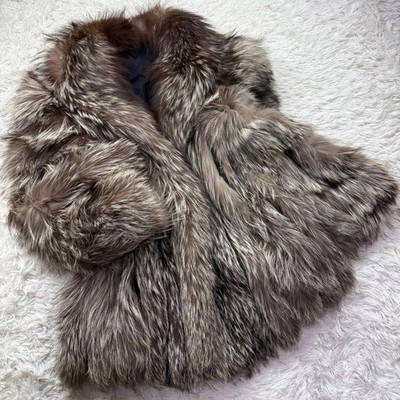SAGA FOX ROYAL Fur Coat Silver Fox Size 13 Top-quality Gold SAGA Thick Fur