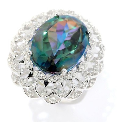 Mystischer Topas oval 18x13mm 925 Sterling Silber natürlicher weißer Zirkon Damen Ring