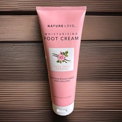 JUMBO SIZE! SEALED NATURE LOVE ROSE OIL & VANILLA MOISTURIZING FOOT CREAM 8 OZ