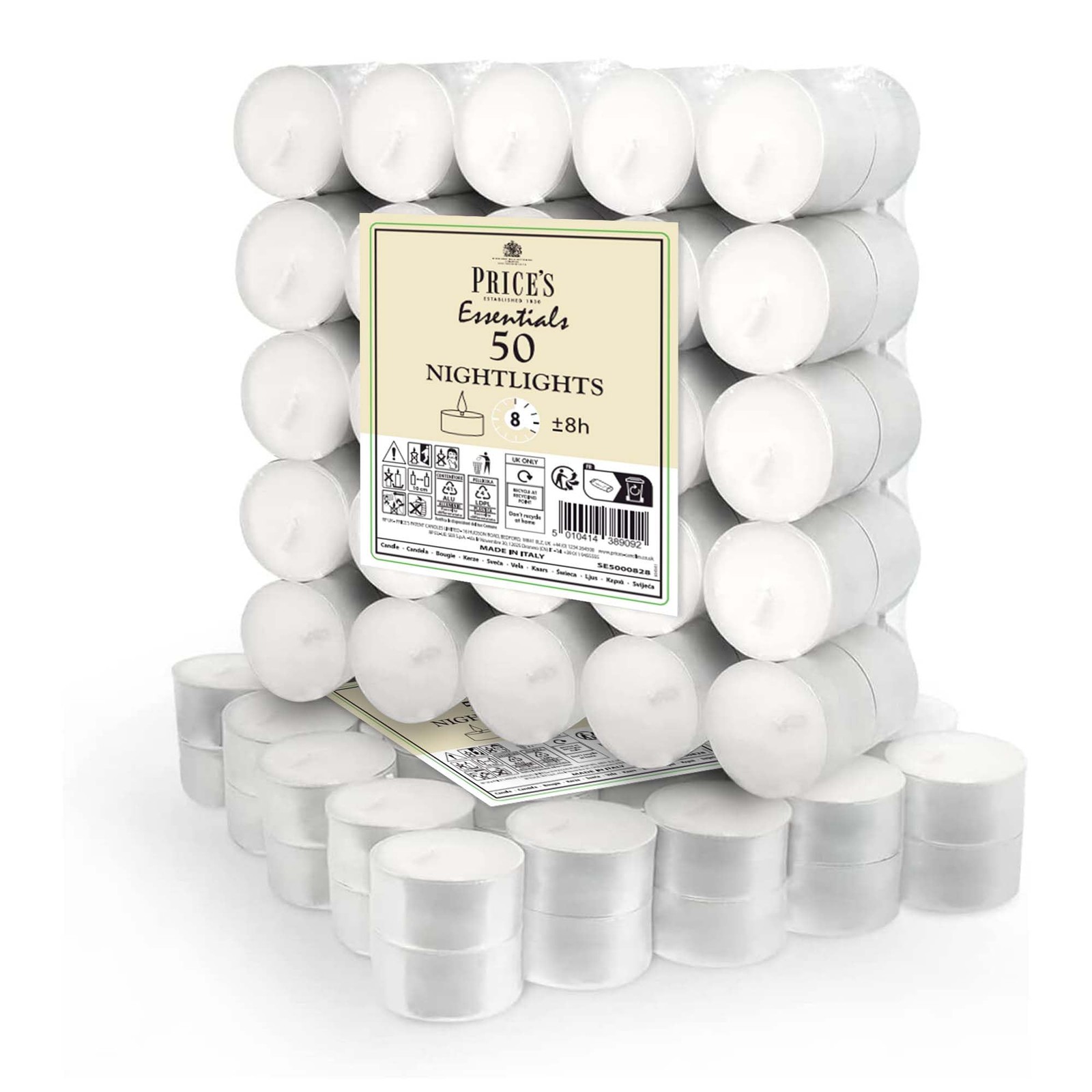 Price's Candles 50 Pack 8 Hour Tea Lights | Clean Vegan & 8 Hours,