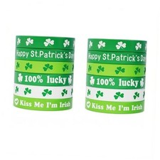St Patricks Day Silicone Wristbands 24PCS, Shamrock Rubber Bracelets Bulk