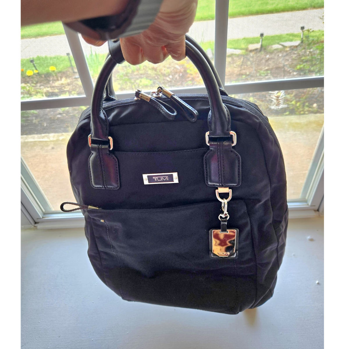 TUMI Black Nylon Backpack Purse Convertible Leather Handle Travel Laptop Bag TUMI Black Nylon Backpack Purse Convertible Leather Handle Travel Laptop Bag