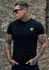 SikSilk Men's Short Sleeved Crew Neck Muscle Fit Essentials T-Shirt Tee Black