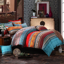 Bohemian Duvet Cover King, Boho Retro Floral Style Quilt Cover 3Pcs, Colorful St