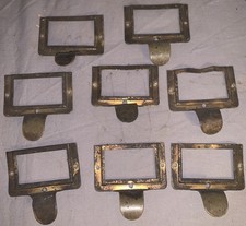 Set of 8   Antique  Brass  Label Holder  Drawer Pulls