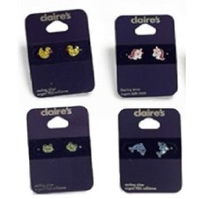 NWT Set of 4 Claire's Sterling Silver Little Girl Stud Earrings