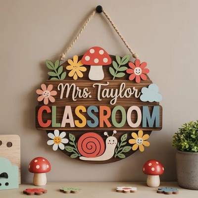 Custom Woodland Classroom Science Wall Sign with Rope