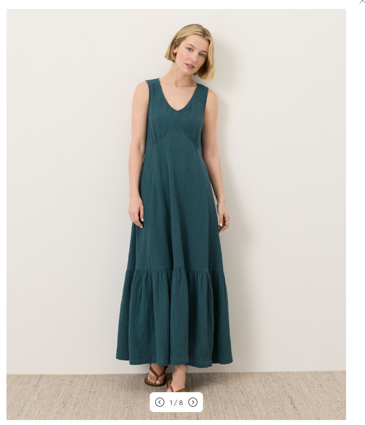 PACT Organic Coastal Double Gauze Beach To Brunch Maxi Dress Deep Aqua