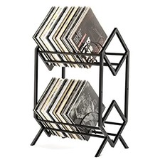 2-Tier-Vinyl-Record-Storage-Holder With Dividers, 200 LPs Albums 2 Tier Black