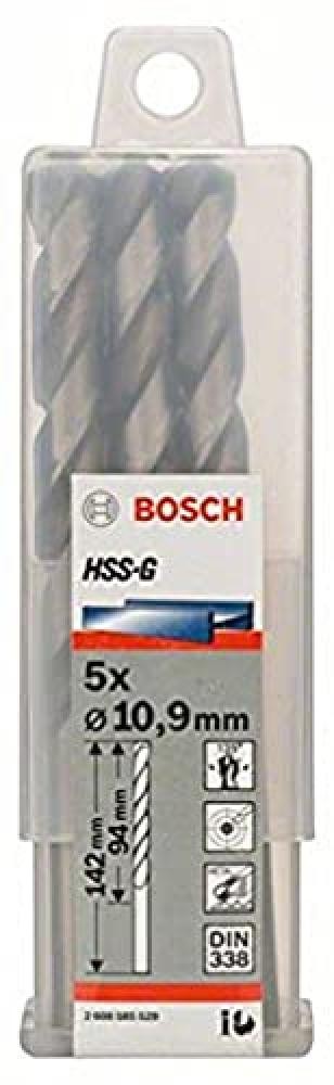 Set 5 Punte HSS-G DIN 338 10.9mm x 142mm | Precisione Bosch per Acciaio