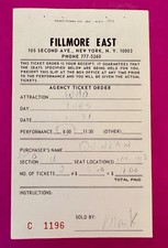 1968 FILLMORE EAST NYC "THE WHO" ROCK & ROLL CONCERT TICKET ORDER FORM