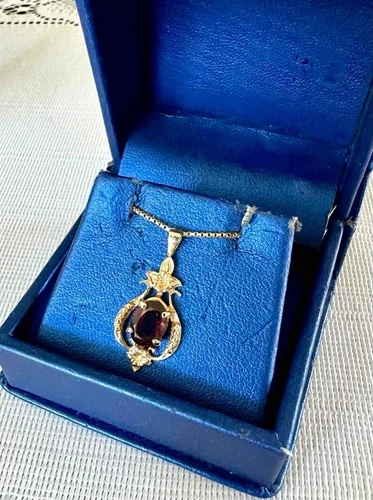 Victorian 14k Gold Garnet Lavalier Pendant 1.5g, with18k 17" Box Chain 1mm 2.25g
