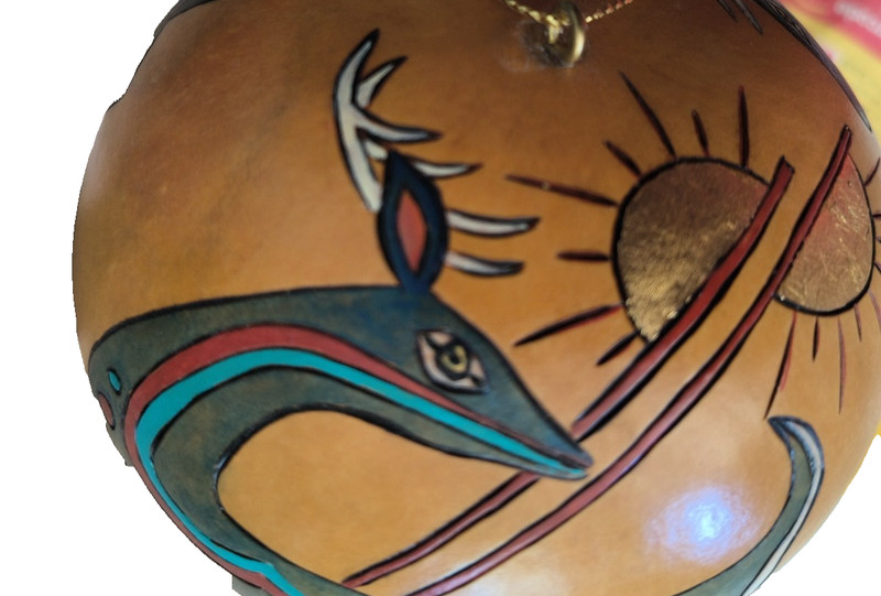 Hand Painted Gourd Reindeer Ornament Southwest Native Christmas