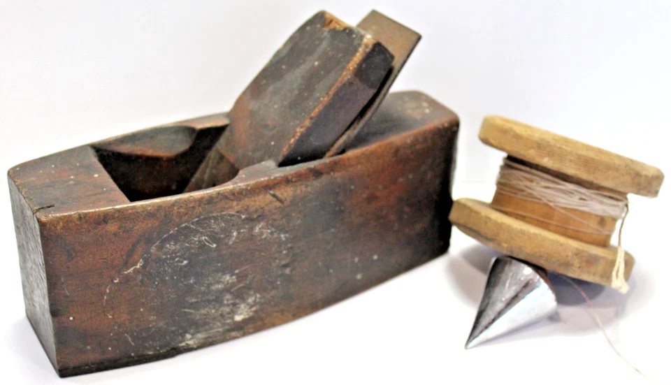 Vtg Plumb Bob Wood Reel 100gram 4oz Conical Steel & Solid Timber Toothing Plane - Image 2 of 4