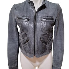 Bcbg Maxazria Gray Two-Tone Jacket Leather Wo...