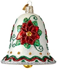 Old World Christmas Poinsettia Flower Bell Blown Glass Ornament 38041 FREE BOX
