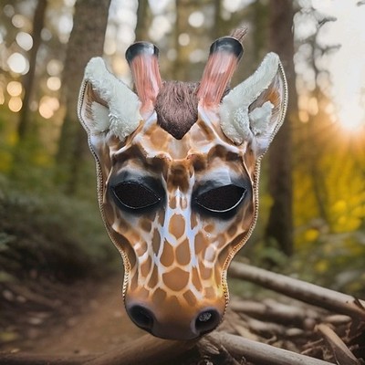 Giraffes Head Plastic Party Mask Fur Trimmed Edge Masquerade Mardi Gras Key West