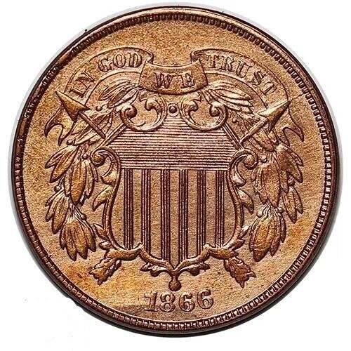 1866 Two Cent Coin RED, Nice Choice BU++ RD BEAUTIFUL COIN!!!! (c224) - Picture 1 of 2