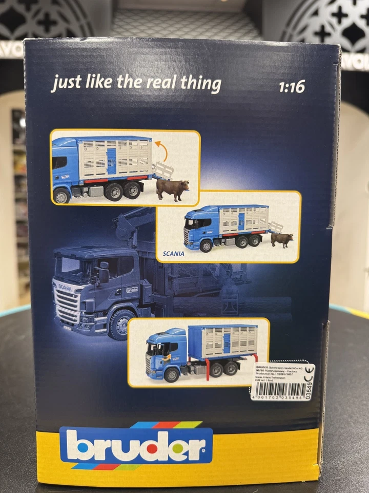 BRUDER 03549 - scala 1:16 - SCANIA TRASPORTO ANIMALI CON MUCCA - FUORI CATALOGO - Immagine 4 di 4