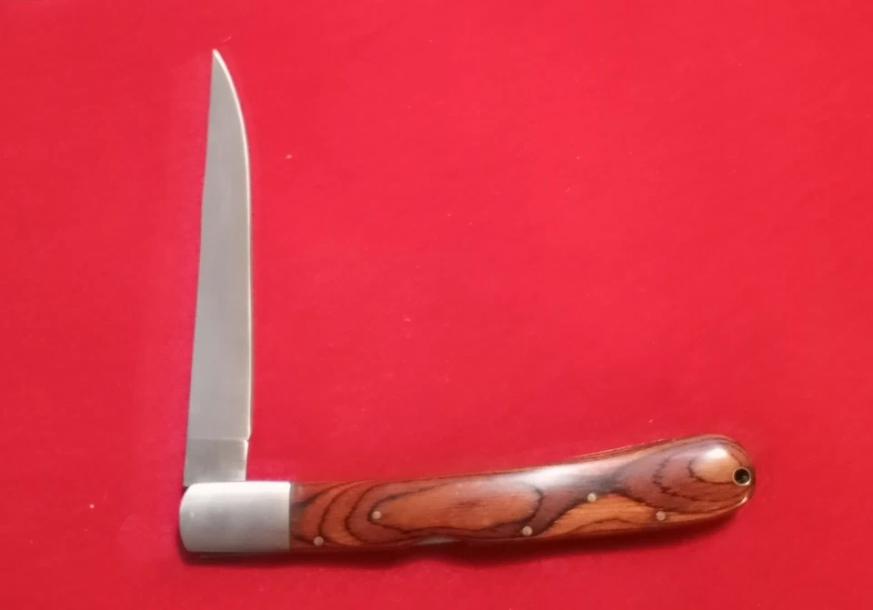 Hermosa Navaja de Bolsillo Hoja de 5 Pulgadas Bloqueo Mango de Madera Quemada Bien Construida Foto 2 de 4