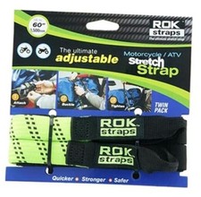 ROK Strap Adjustable Motorcycle Stretch 18"-60" 2-Pk - Lime Green