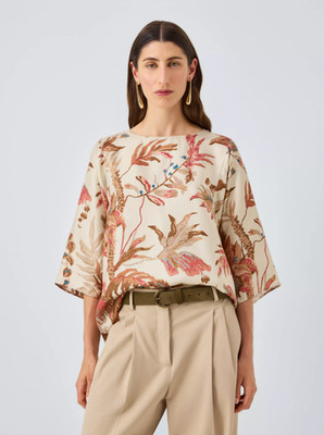 Weekend MaxMara Filippo Floral Pure Silk Top, Beige, US Size 10