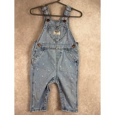 OshKosh B'gosh Denim Overalls Girls 9M Light Blue Heart Print Bib Overalls