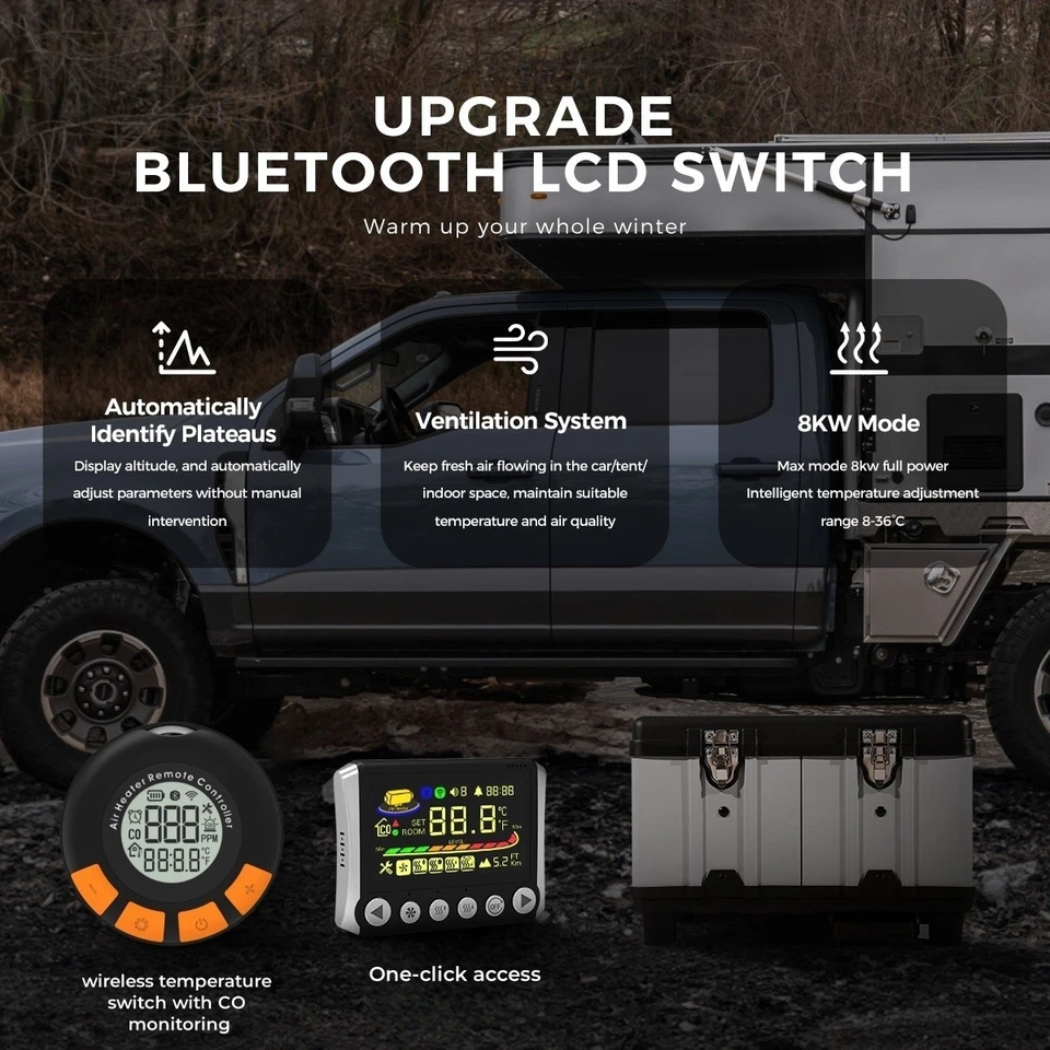 8KW 12/24V Diesel Luftheizung Standheizung Bluetooth +CO Alarm& 220v adapter - Bild 3 von 4