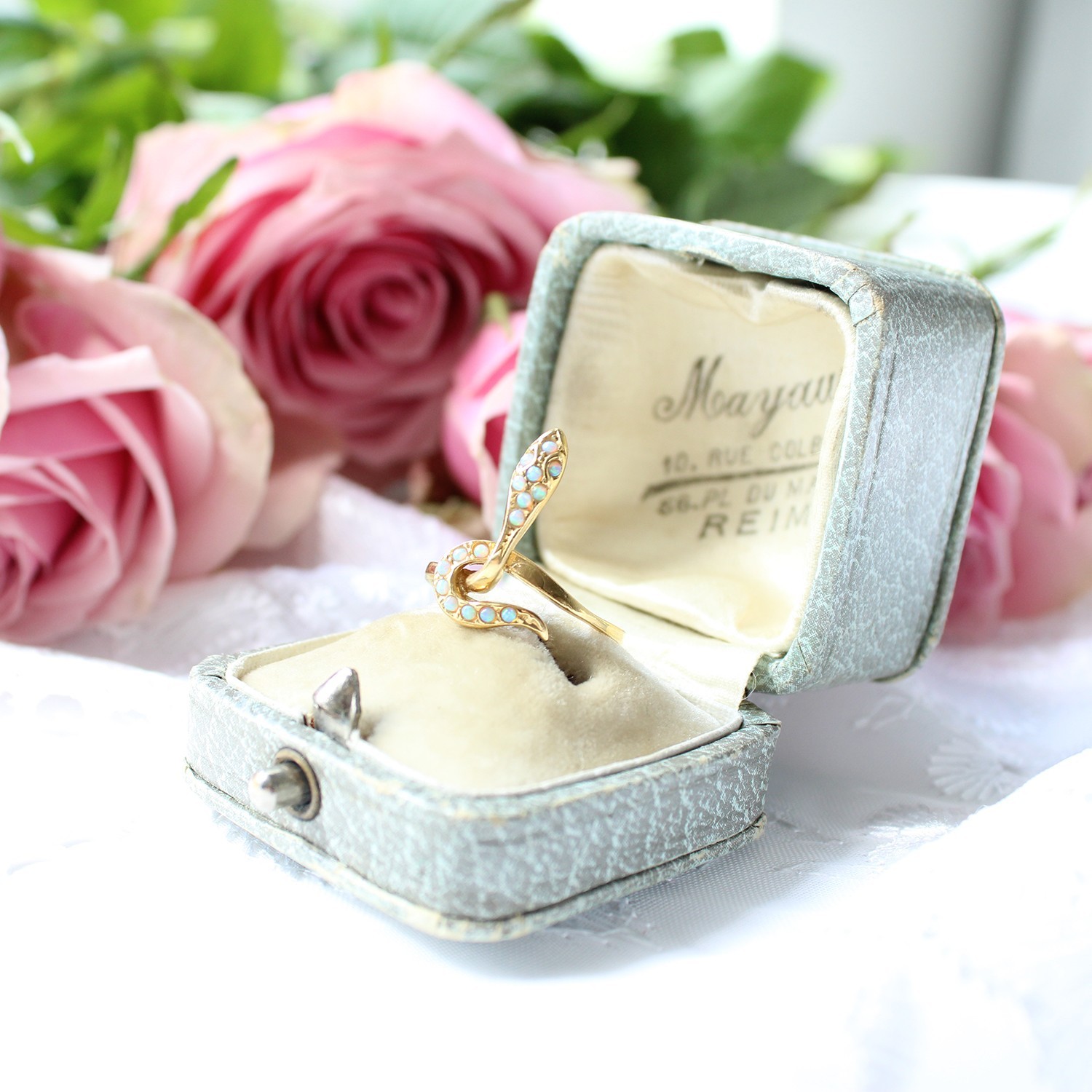 Delicate Solid Silver Opal Snake Ring - image 2