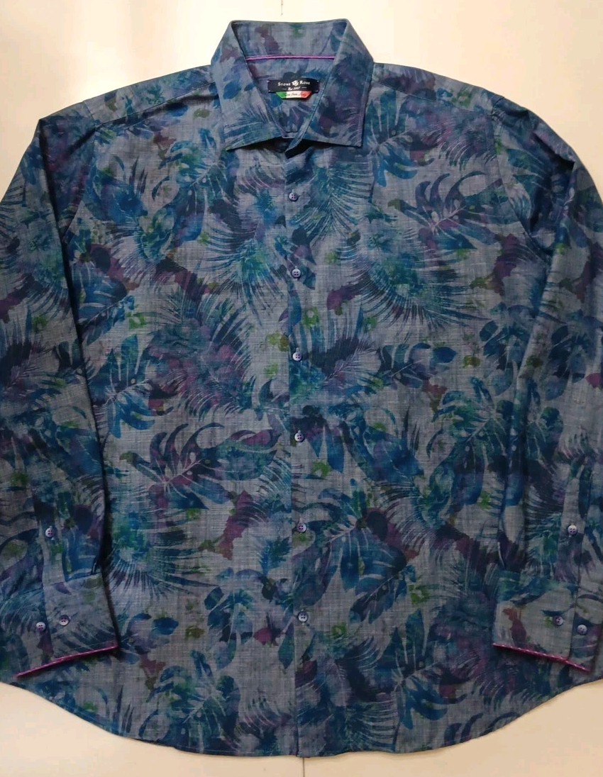 Stone Rose floral Button Down Collared Dress Shir… - image 1