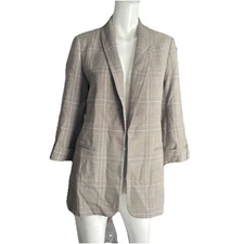 Anne Klein Women's Plaid Boyfriend Open Front Blazer Sz  S Casual Lined