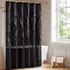 Laurel Semi-Sheer Black Shower Curtain – Lightweight Faux Silk Fabric, 72x72 ...