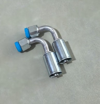 A/C Beadlock Crimp on Fittings #6 Female O-rings 90 Degree for Std Barrier Hose