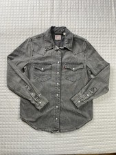 Levi's Denim Pearl Snap Western Shirt Men's Size XS Long Sleeve Black Stonewash