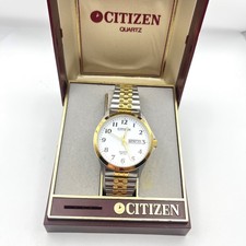 Citizen Quartz Two-Tone Mens Watch White Dial Day Date G101-S114331 Box Links