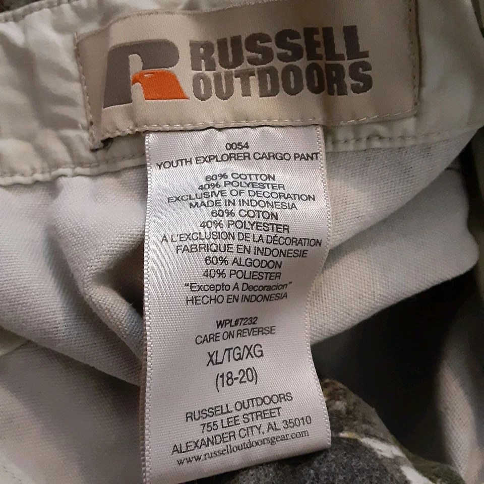 Russel Outdoors Mossy Oak Pants Youth XL Camouflage Midweight Cargo Adjustable - Image 4 of 4