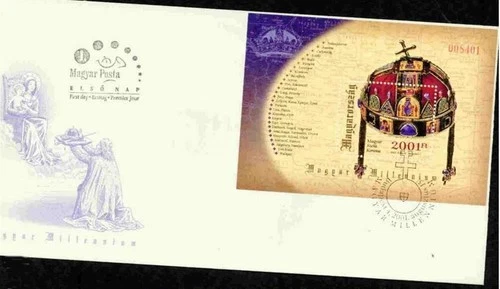HUNGARY 2001 FDC CROWN MAP GOLD FOIL SHEET MILLENNIUM 11775-1