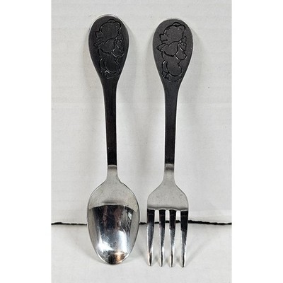 Vintage Tommee Tippee Winnie the Pooh Fork Spoon Stainless Steel Baby Utensils