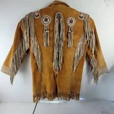 3B WEST Tansmith Suede Leather Fringe Beaded Native American Style Jacket Size M