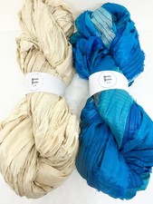 Sari Silk Ribbon, 2 X 10m Fibre Art Ribbon, Knitting, Crochet Eco Gifts. Uk